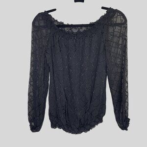 White House Black Market Sheer Black Silk Blend Blouse Womens Size S Elegant Top